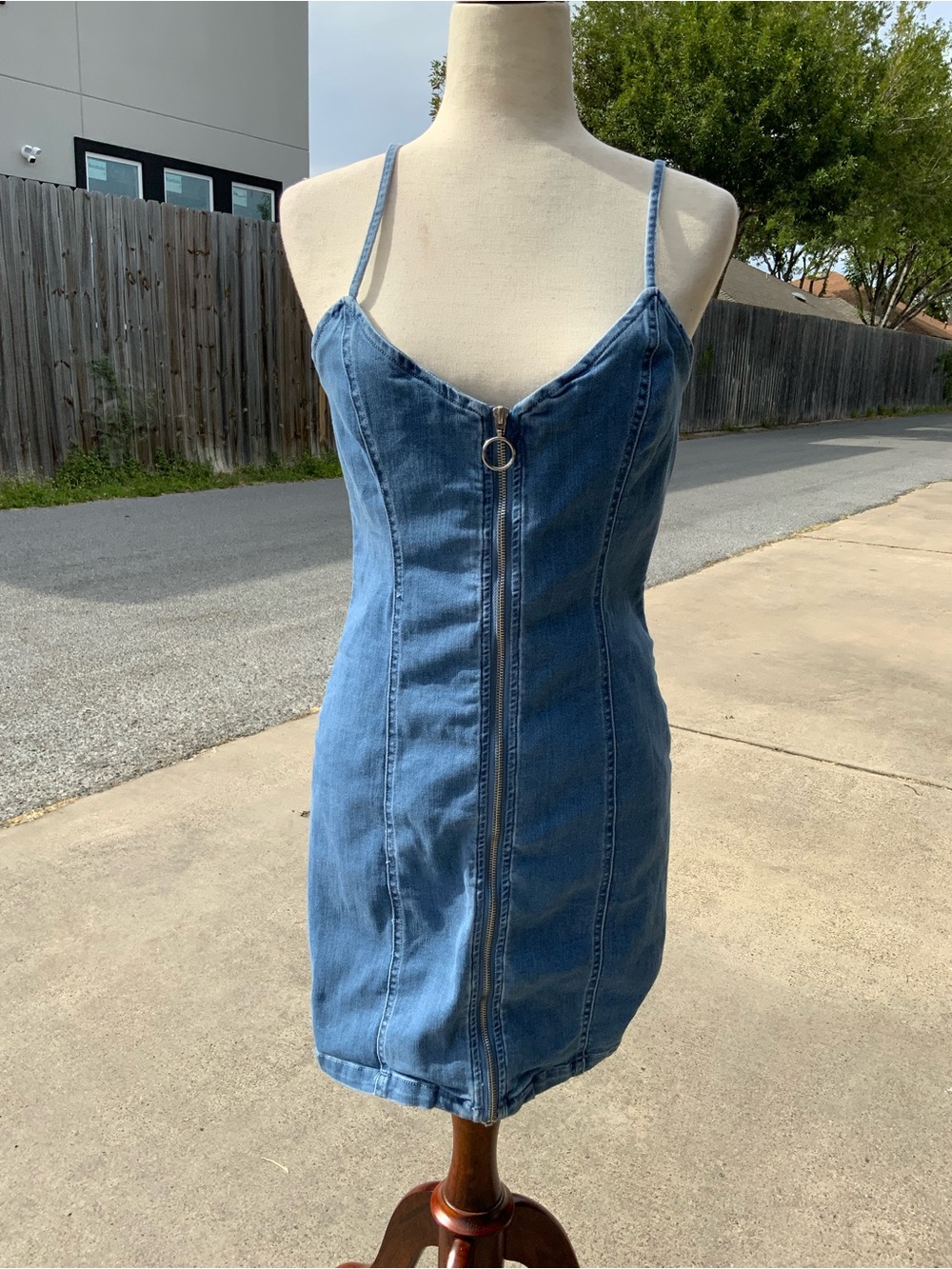 Forever 21 Denim Zip Front Bodycon Mini Dress Women’s Large